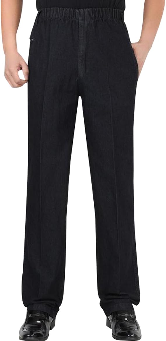 Zoulee Men's Full Elastic Waist Denim Pull On Jeans Straight Trousers