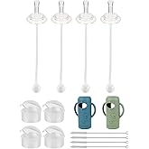 Straw Cup Conversion Kit with Silicone Sleeves for Dr. Brown's Narrow Glass Baby Bottle 8oz,Weighted Straw Replacement Kit with Soft Straw Top and Handle,6m+,Set of 4