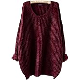 ARJOSA Women's Fall Sweaters Pullover Oversized Crew Neck Long Sleeve Knit Sweater Tunic Tops