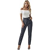 Hybrid & Company Women's Paper Bag Pants Casual Slim High Waist Pants with Bow Knot