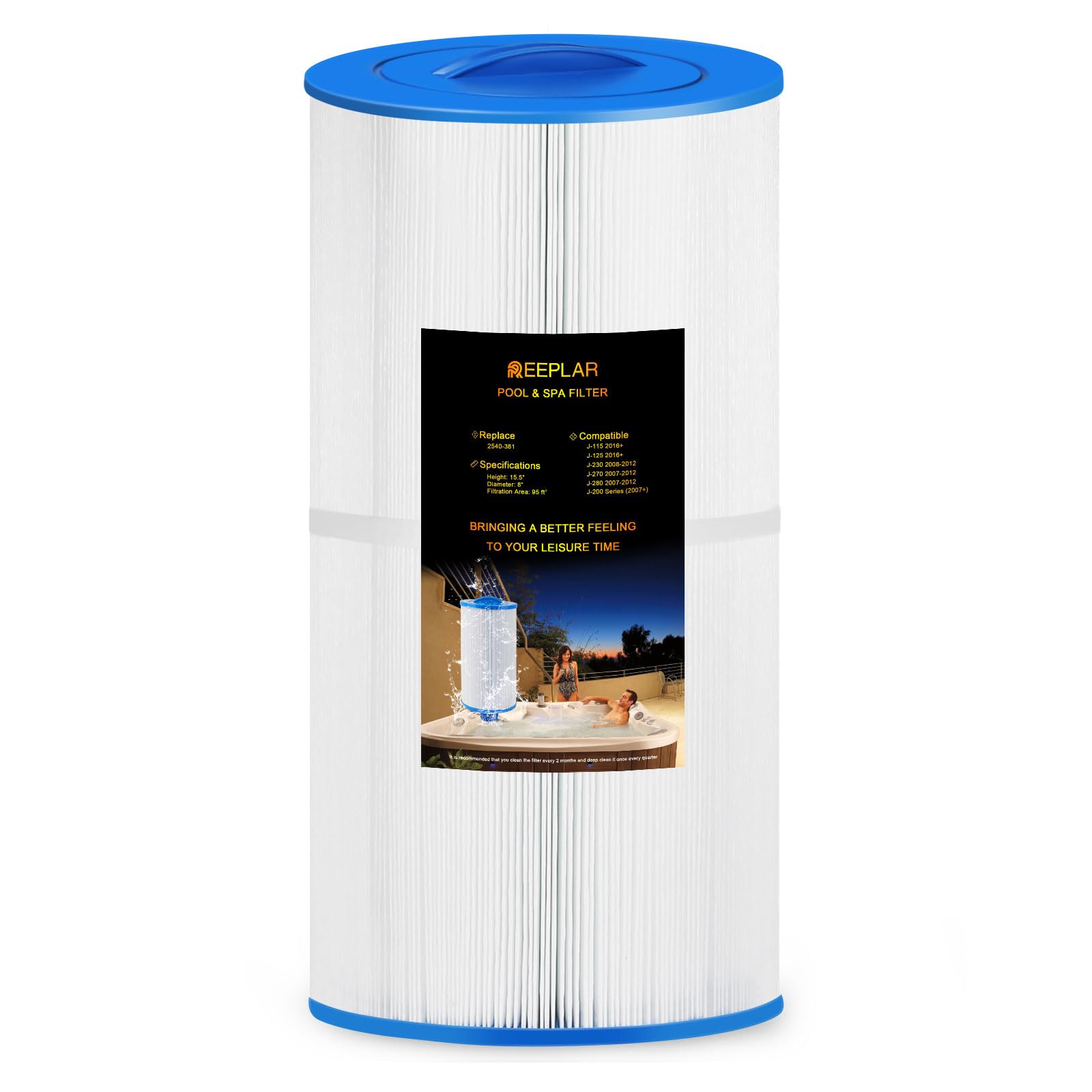 Photo 1 of REEPLAR RPF2540 Hot Tub Filter Replace Jacuzzi 2540-381 Compatible with J-200 Series (2007+) J-115 J-125 (2016+), 95 sq ft Pool & Spa Filter Cartridge with Closed Handle