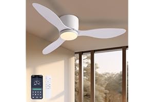 LUDOMIDE Ceiling Fans with Lights, 42 Inch Low Noise Reversible Airflow DC Motor Ceiling Fan with Remote Control, 2000LM Flush Mount Ceiling Fan for for Bedroom, Living Room