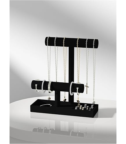 Bussdis 2-Tier Bracelet Holder Display - Detachable Black Velvet T-Bar Jewelry Organizer For Bracelets, Necklaces, Rings - View #6
