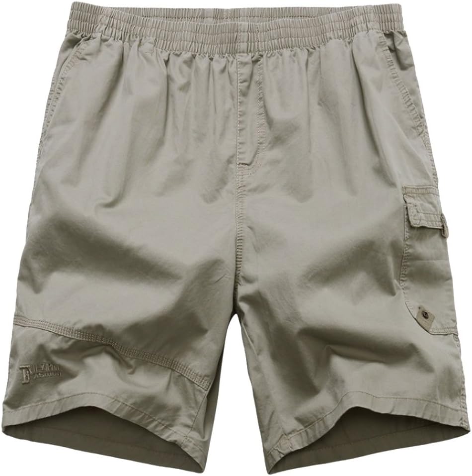 YGT Men's Cotton Full Elastic Waist Cargo Performance Baseline Short