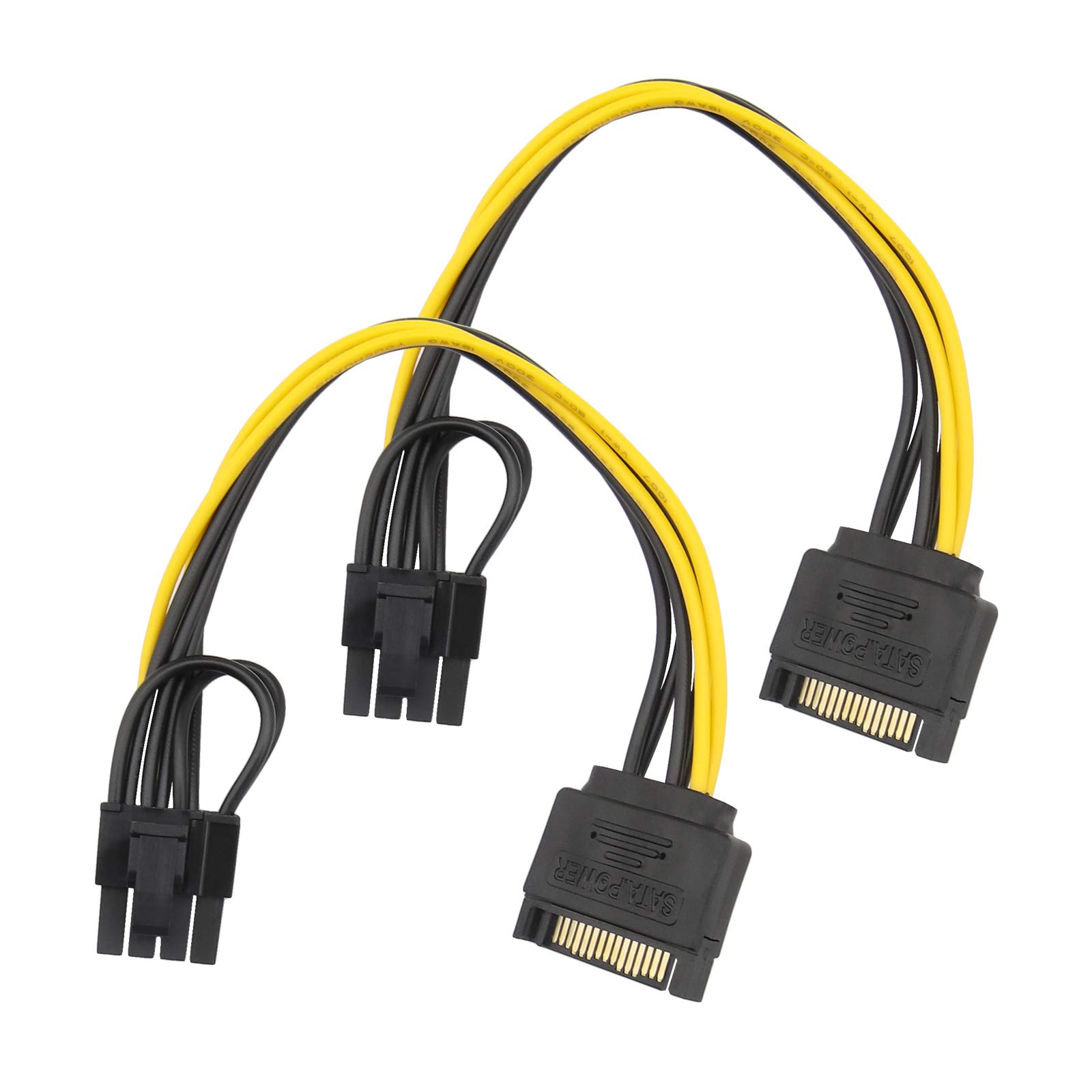 Be In Your Mind 2pcs SATA 15-Pin Male to 8-Pin PCI-Express Female Power Adapter Cables Interchangeable 6 Pins Connector for Hard Disk Drive