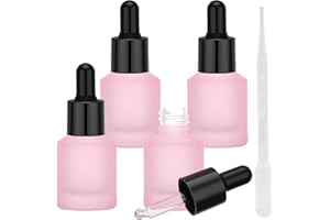 Segbeauty 0.5oz Frosted Glass Bottle with Dropper for Essential Oils, 15ml Small Travel Glass Dropper Bottle Refillable, 4pcs Pink Empty Travel Size Bottles for Hair Oils Liquids with Transfer Tool