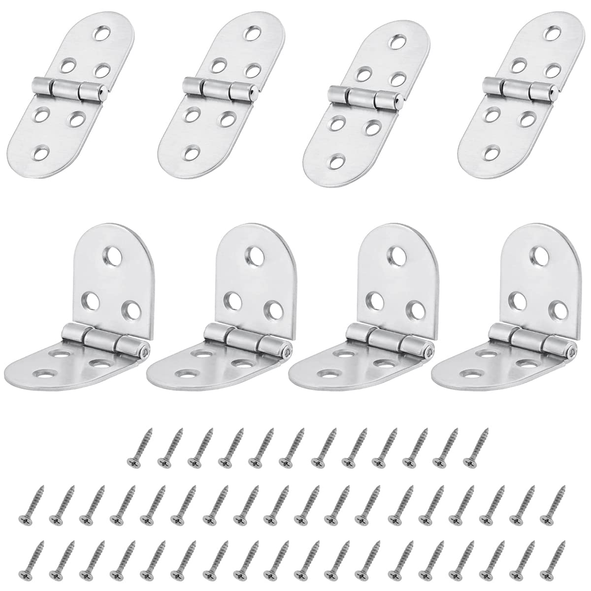 8-Piece Round Edge Flip Top Hinge Set - Folding Hardware with Screws for Tables, Cabinets & Wardrobes, Durable Timber Hinges for Wooden Boxes & Furniture (Silver/Black)