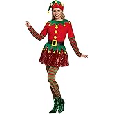Hillban Womens Christmas Elf Costume Set Xmas Adult Elf Dress Hat Striped Socks Belt Santa Helper Cosplay Costume