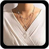 Xduargs Boho Layered Triangle Necklace Vintage Leaf Dangle Necklace Silver Crystal Dangle Choker Double Triangle Collar Chain for Women