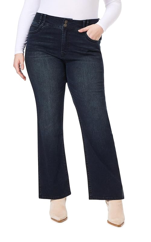 WallFlower Women's Size InstaStretch Luscious Curvy Bootcut Jeans, BlackBerry, 24 Plus Short