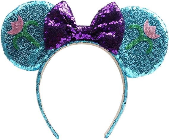 Amazon ミッキーミニーマウスヘッドバンド 1個 ミニーマウス ブルー パープル リボン マウス 耳 ヘッドバンド フープ ヘアアクセサリー 誕生日パーティー 旅行 フェスティバル用 ままごと ごっこ遊び 服 ファッション小物