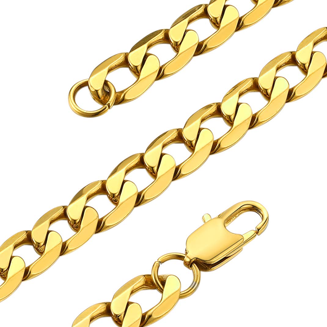 GoldChic Gold Chains 316L Stainless Steel Necklace 9mm Flat Cuban Necklaces 18Inch Crub Link Chain Hypoallergenic Waterproof Men's Jewellery for Boyfriend