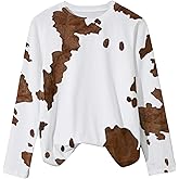 SHENHE Women's Long Sleeve Cow Print Shirt Crew Neck Casual Animal Print Tee Western Top