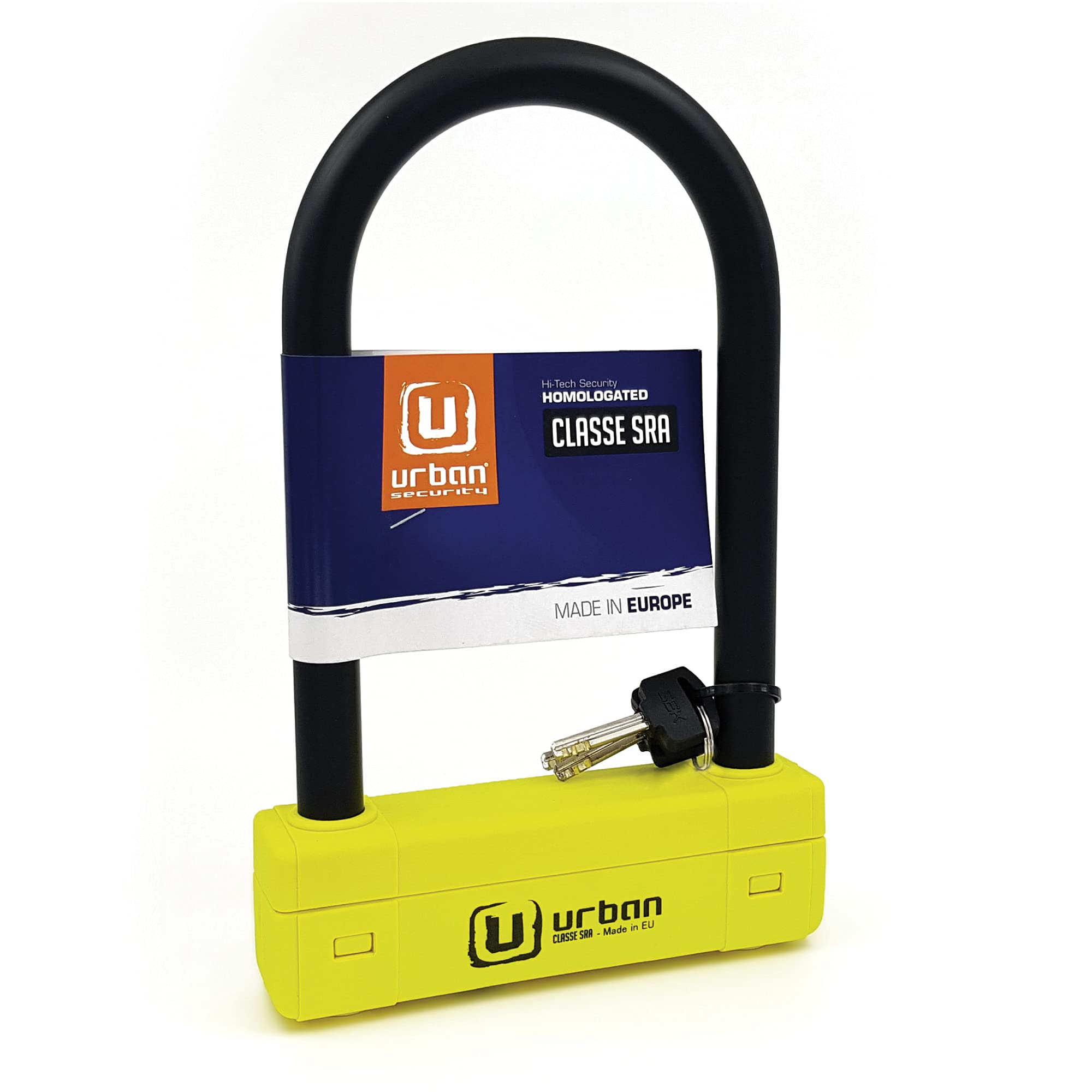 URBAN UR120220 Motorcycle U Lock Maximum Security SRA Approved, Hardened Steel ø18mm/0.7in Shackle Double Locking, More Visible, 120x220mm/4.7x0,72in Multi-Purpose Heavy Duty Anti Theft U Lock