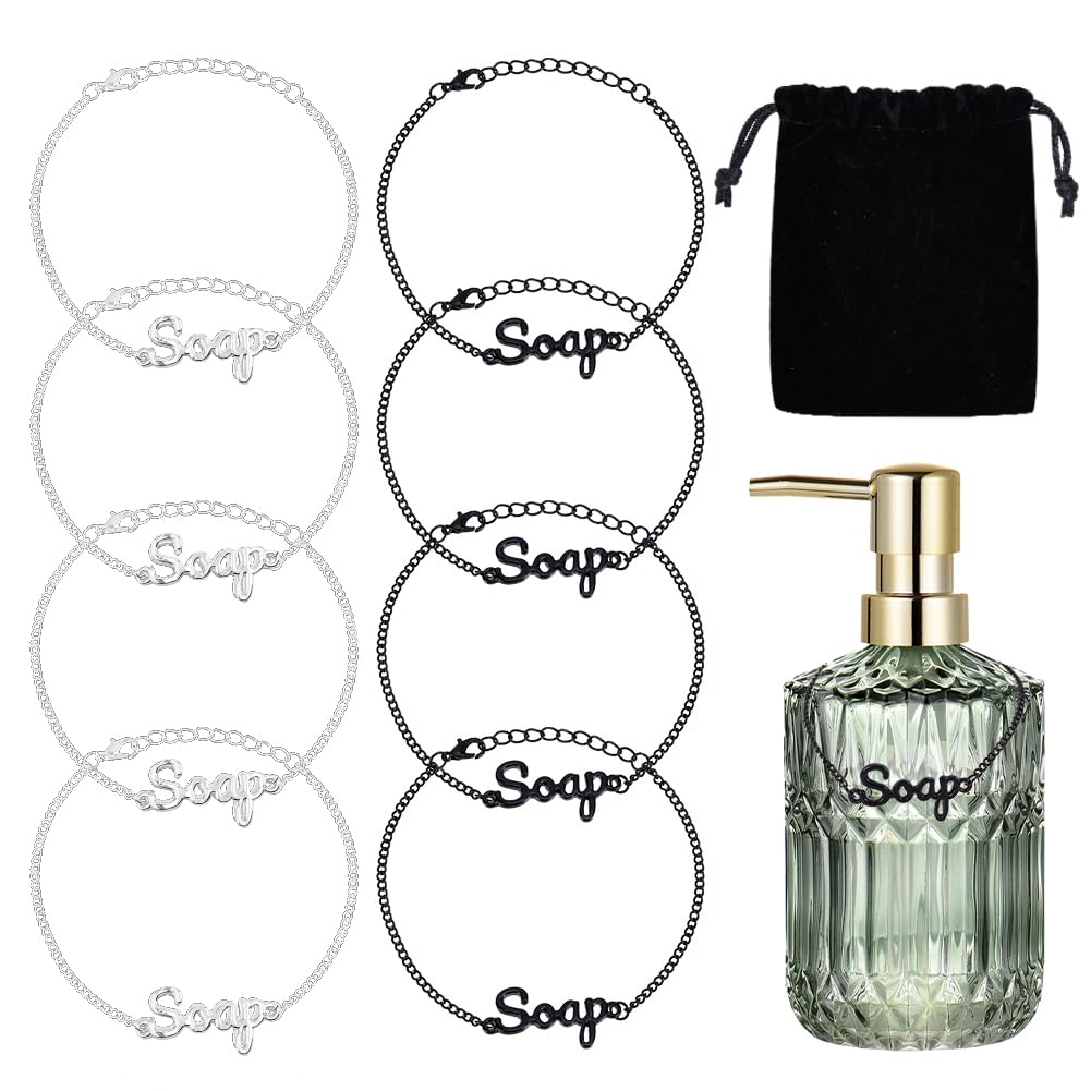 OLYCRAFT 8Pcs Soap and Lotion Dispenser Tags Alloy Dish Soap and Hand Soap Lotion Tags with Chains for Bathroom Kitchen Farmhouse Vintage Rustic Decor - Black and White