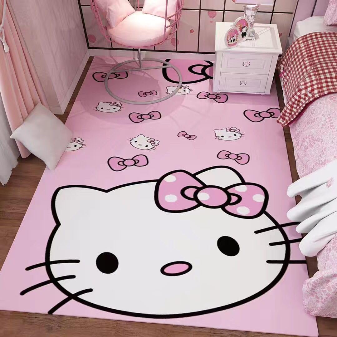Photo 1 of SOFPRO Pink Washable Runner Rug 2' x 5' 3" Cute Cartoon Kitten Face Pattern Non-Slip Area Rugs Kawaii Carpet Home Decor Carpet for Living Room Bedroom Entryway Rug