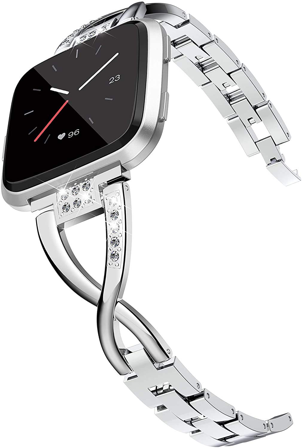 Wearlizer Metal Rhinestone Strap for Fitbit Versa and Versa 2 Lite - No Tool Needed - Silver