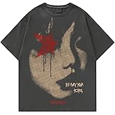 VIPWOLF Men's Graphic Oversized Short Sleeve Tee Shirt Y2K Vintage Cool Acid Wash Streetwear T-Shirts