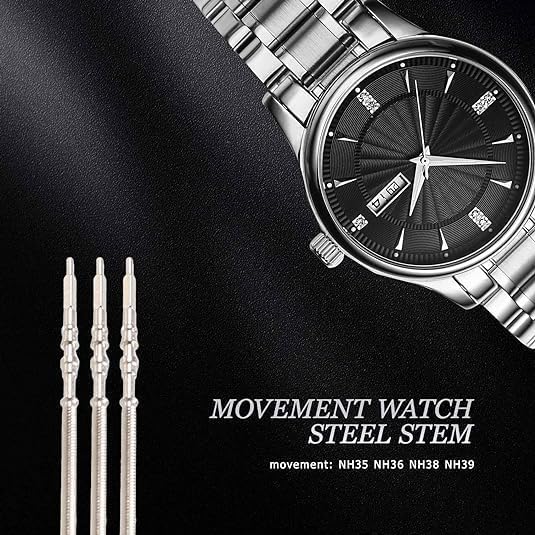 YuanHolumid 5Pcs Silver Movement Watch Steel Stem Crown Kit Watch of Parts NH35 NH36 NH38 NH39 Movement Stem Spare Parts Accessories