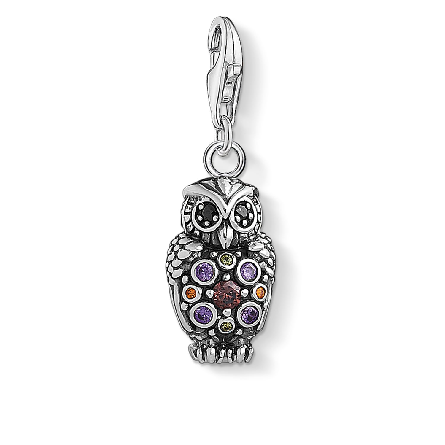 Thomas Sabo Charm pendant Sparkling owl 925 Sterling Silver, Blackened