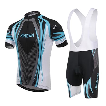 SKYSPER Radtrikot Herren Kurzarm Fahrradbekleidung Set Outdoor Sports Radfahren Jersey + Radfahren Latzhose Shorts im Sommer