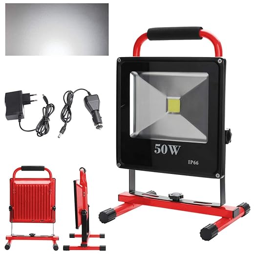 Wolketon Akku LED 50W Kaltweiß Fluter Baustrahler Arbeitsleuchte Werkstattlampen Campinglaterne