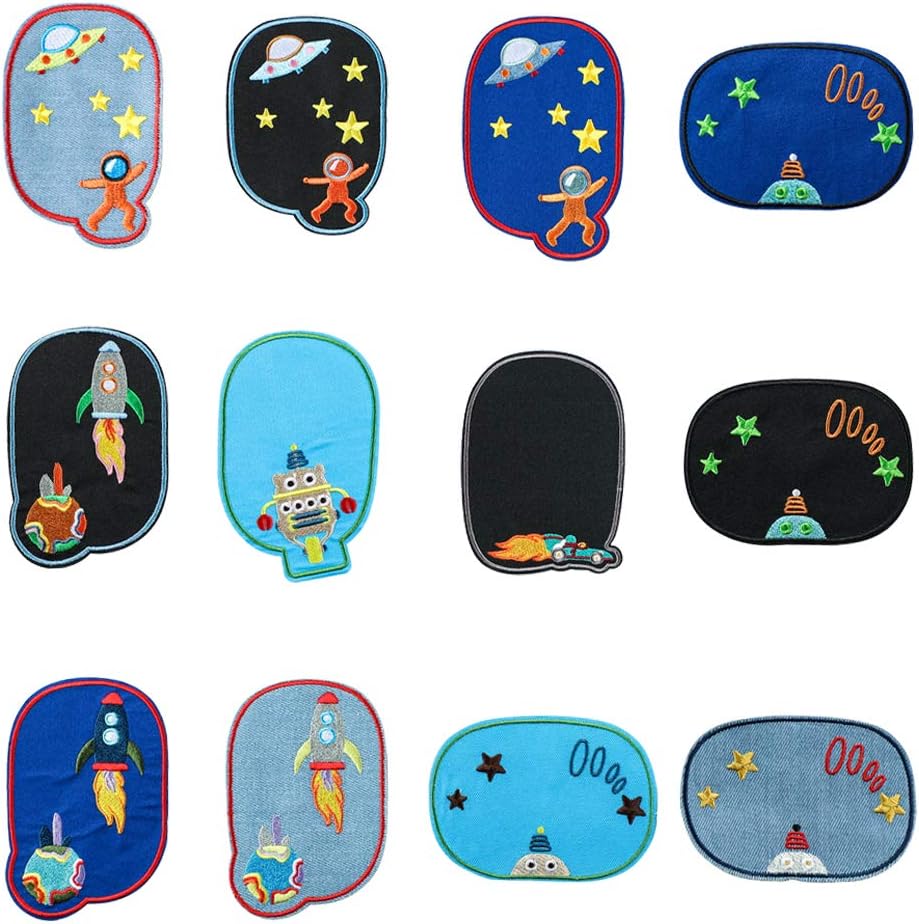 Soleebee 12 Pcs Mixed Patches Embroidered Iron-on or Sew-on Patch Accessories Applique for Jackets Jeans (Cartoon Space)