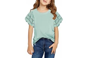 DOKOTOO KIDS Girls Summer Shirts Crewneck Ruffled Short Sleeve Blouse Tops Size 6-15 Years
