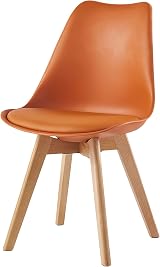 mcc direct Set of 4 Dining Chairs with Wooden Legs Orange Cushions view 2