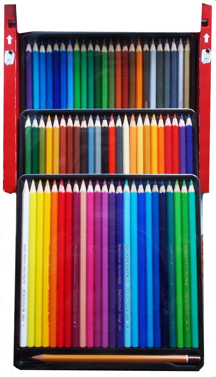 Koh-I-Noor 3837 POLYCOLOR - Artist Pencils with Sharpener and 2 Graphite Pencils in a Cardboard case - Assorted Colours, 72 Pieces
