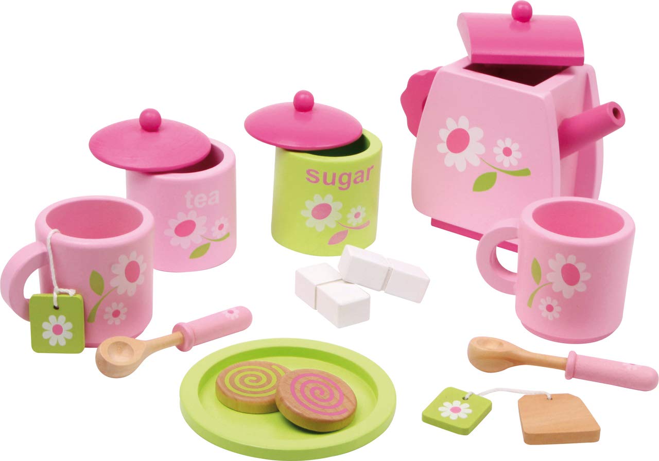 small foot 2849 children tea set "flower pattern" made of wood, accessories for the children's kitchen, 17 pcs