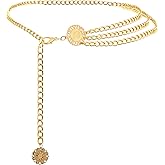 AMYGEM Multilayer Metal Waist Chain Belt for Women, Adjustable Women Long Belt Body Belly Jewelry for Dresses Jeans Trousers