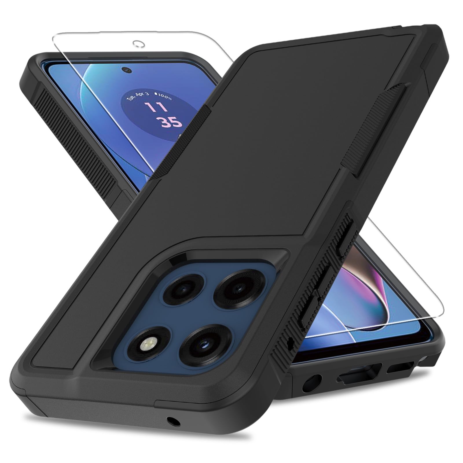 for Moto G Stylus 5G 2025 Case,[Military Grade Drop Tested] with Screen Protector,Dual Layer Protective Heavy Duty Cell Phone Cover Non-Slip Shockproof Case for Motorola G Stylus 5G 2025 (Black)