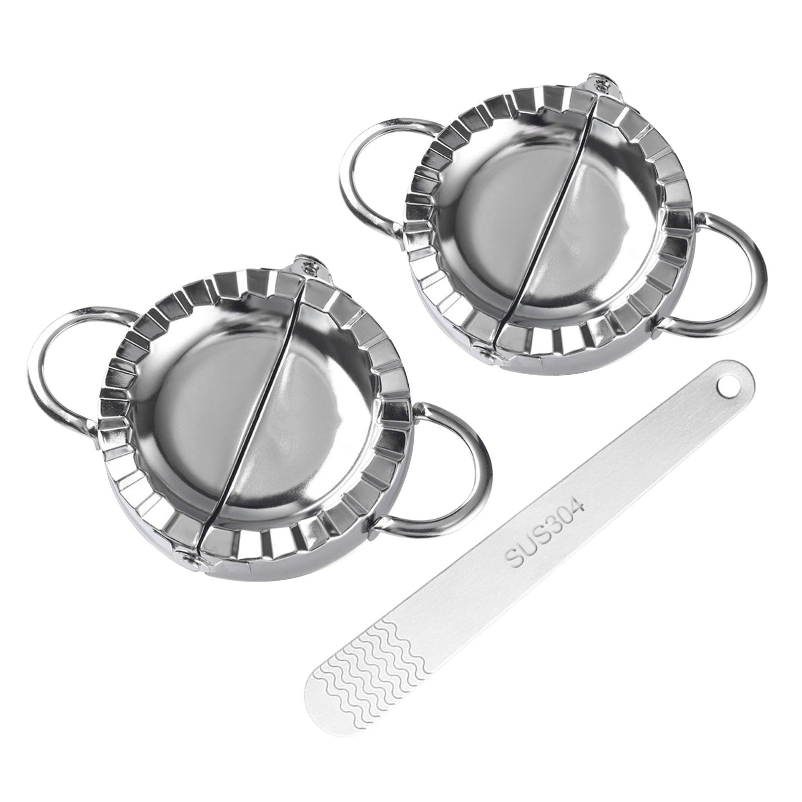 Photo 1 of 2pcs Dumpling Maker With Stuffing Spoon, Dumpling Maker Dough Cutter Dumplings Mold for Empanada, Empanada Press, Ravioli, Pierogi, Turnovers(Large 4.13 inch, Small 3.35inch)(COLOR:silver)