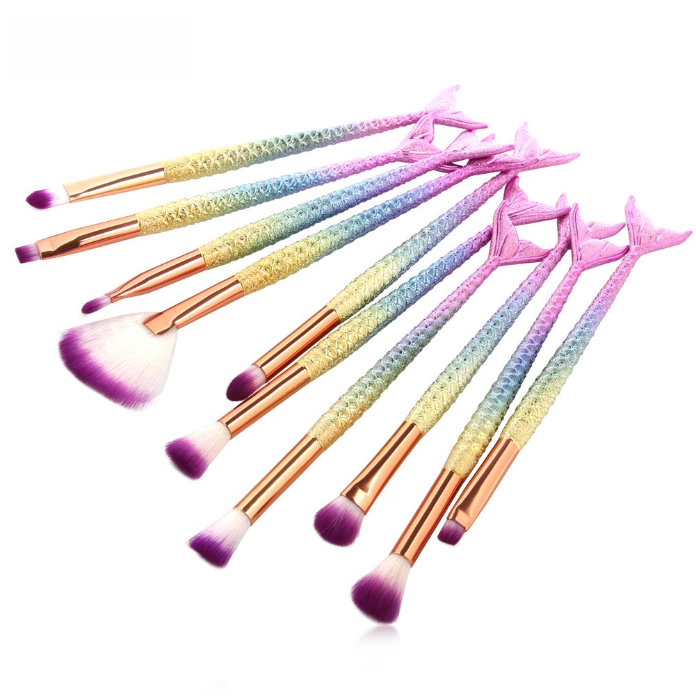 Eye Makeup Brushes 10 Pcs Mermaid Makeup Brush Set Eyeshadow Eyeliner Lip Eyebrow Blending Professional Eye Brush With Silky Soft Bristles