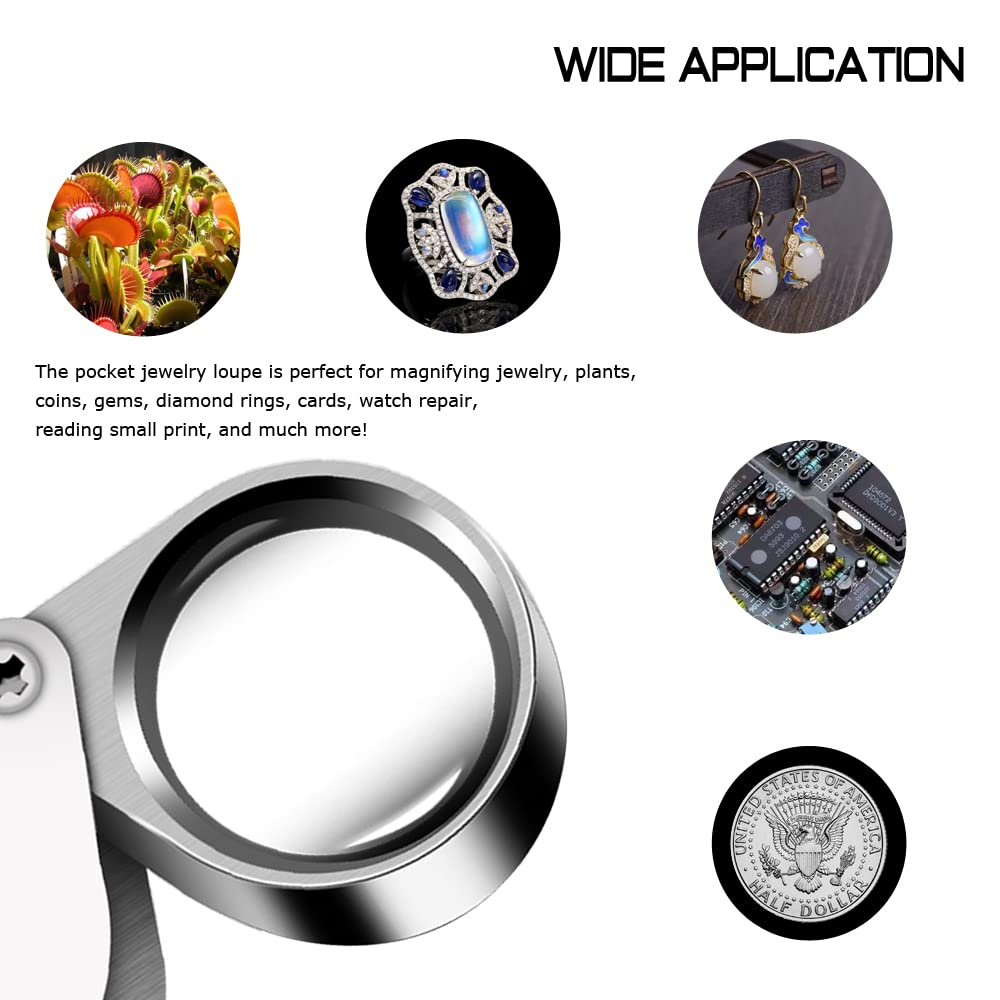 Jewelers Loupe Magnifier Pocket Foldable 30x 21mm Jewelry Eye Magnifying Glass Magnifier for Jewelers Gems Diamonds Plants Coins Stamps Antiques and More