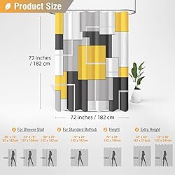 BTTN Yellow Fabric Shower Curtain, Modern Geometric