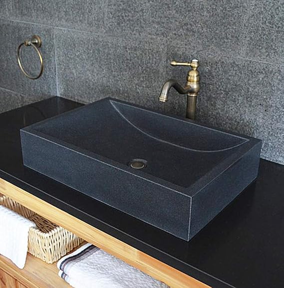 LIVINGROC TORRENCE SHADOW Black Granite Bathroom Sink/Natural Honed