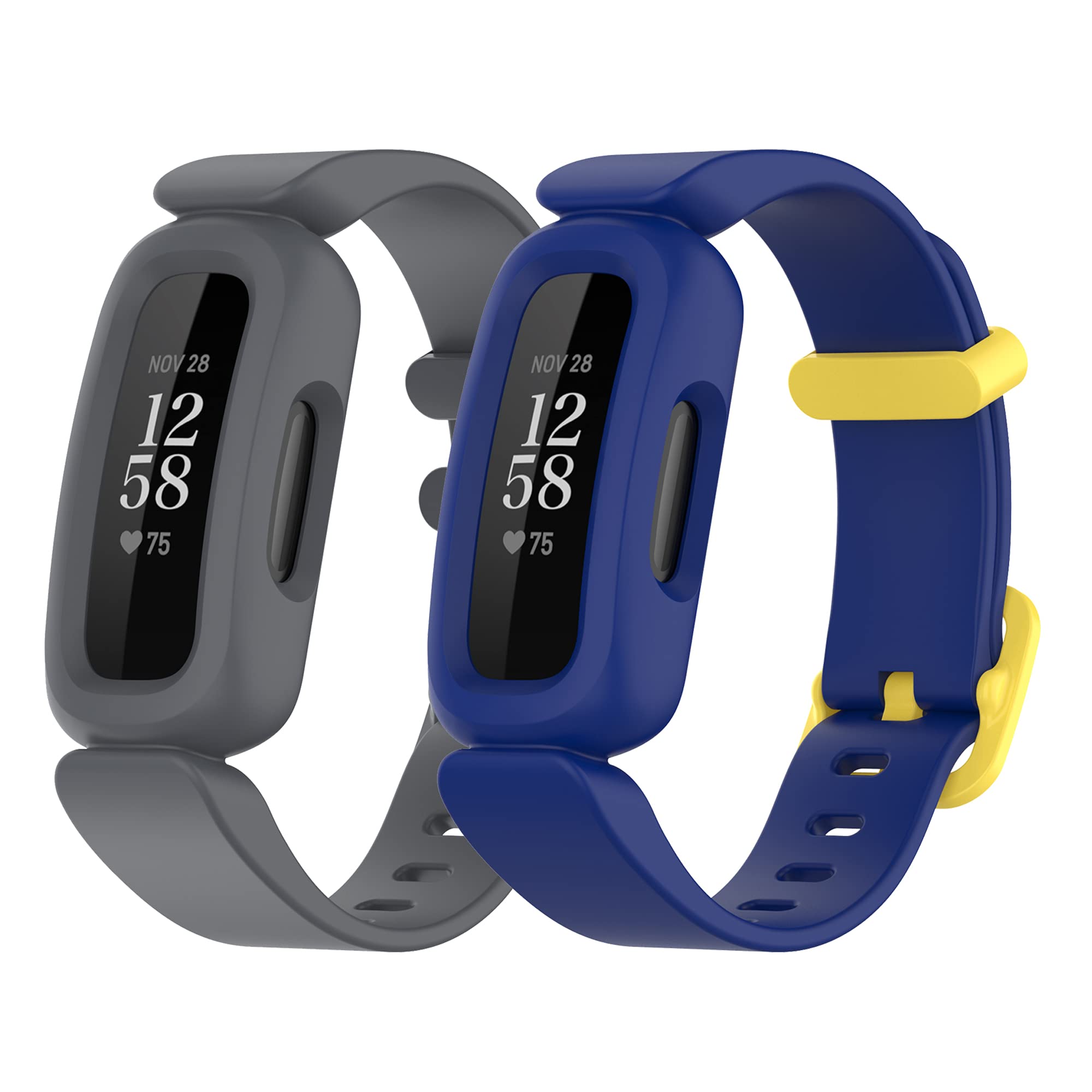 Chofit (2-Pack Replacement Straps Compatible with Fitbit Ace 3 Strap, Soft Silicone Sport Adjustable Flexible Wristbands Arm Band for Ace 3/ Inspire 2 Activity Tracker (Gray+Blue-Yellow)