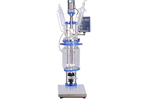 MXBAOHENG 2L Glass Reactor Jacketed Double Layer Glass Reactor for Lab Use with All PTFE Valves and High Borosilicate (110V)