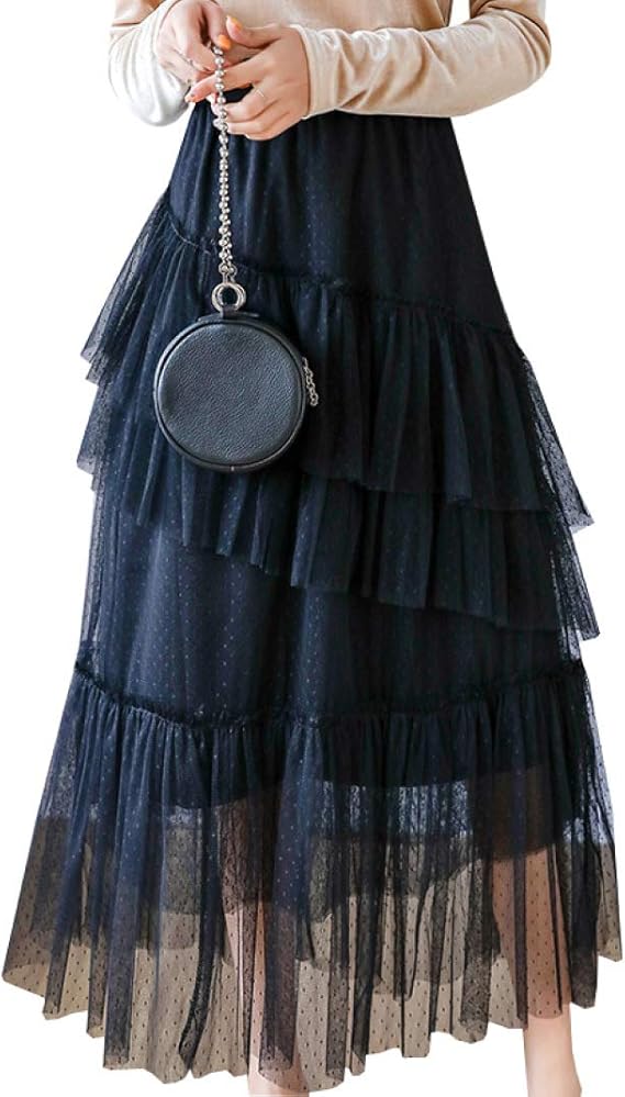 Amazon レディーズ チュールスカート 水玉柄 ベージュ ブラック ロングスカート Aライン ハイウェスト ふんわり ボリューム ゆったり 上品 きれいめ エレガント 体型カバー フォーマル 結婚式 演奏会 発表会 お呼ばれ 普段着 S M L スカート 通販