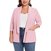 MINTLIMIT Women's Plus Size Jackets 3/4 Sleeve Lightweigth Summer Jacket Suit Casual Work Business Office Blazer with Pockets(Pink,4XL)