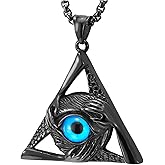 COOLSTEELANDBEYOND Steel Vintage Evil Eye Protection Hands Triangle Pendant Necklace for Men Women 30 Inch Wheat Chain