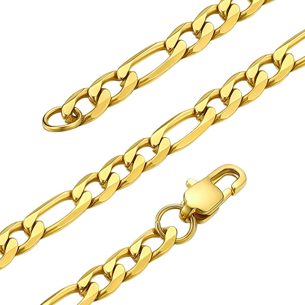 GoldChic Jewelry 4mm Figaro Chain For Men, Gold Plated Necklace