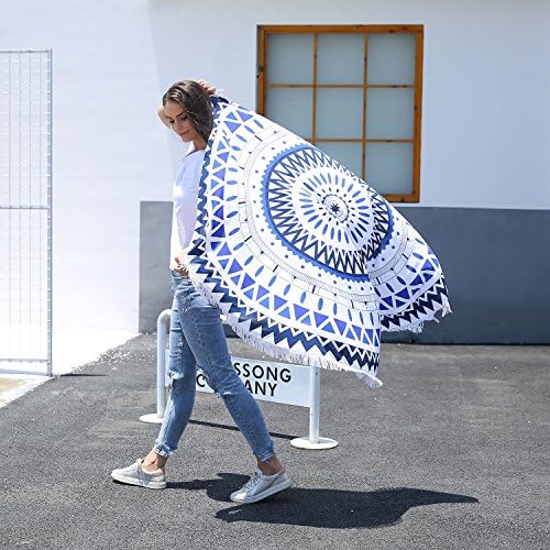 Popular Round beach cover Summer beach must-have Cotton ablecloth Beach Towel Round Yoga Mat (Navy blue)