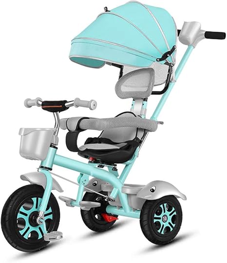 Amazon Co Jp 杰チャイルドカー 子供の三輪車トライクベビーカーまず自転車4のin1 Wi360 回転させ リクライニング取り外し可能なプッシュハンドルバーは ブルーを1 6years ホーム キッチン