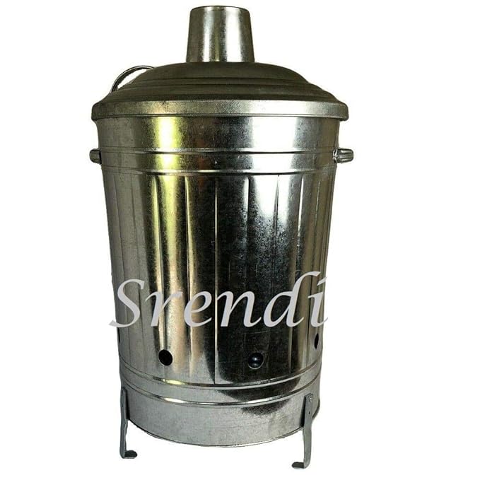Srendi® 60L Liter Metal Galvanised Garden Incinerator Fire Bin Burning Leaves Paper Wood Rubbish