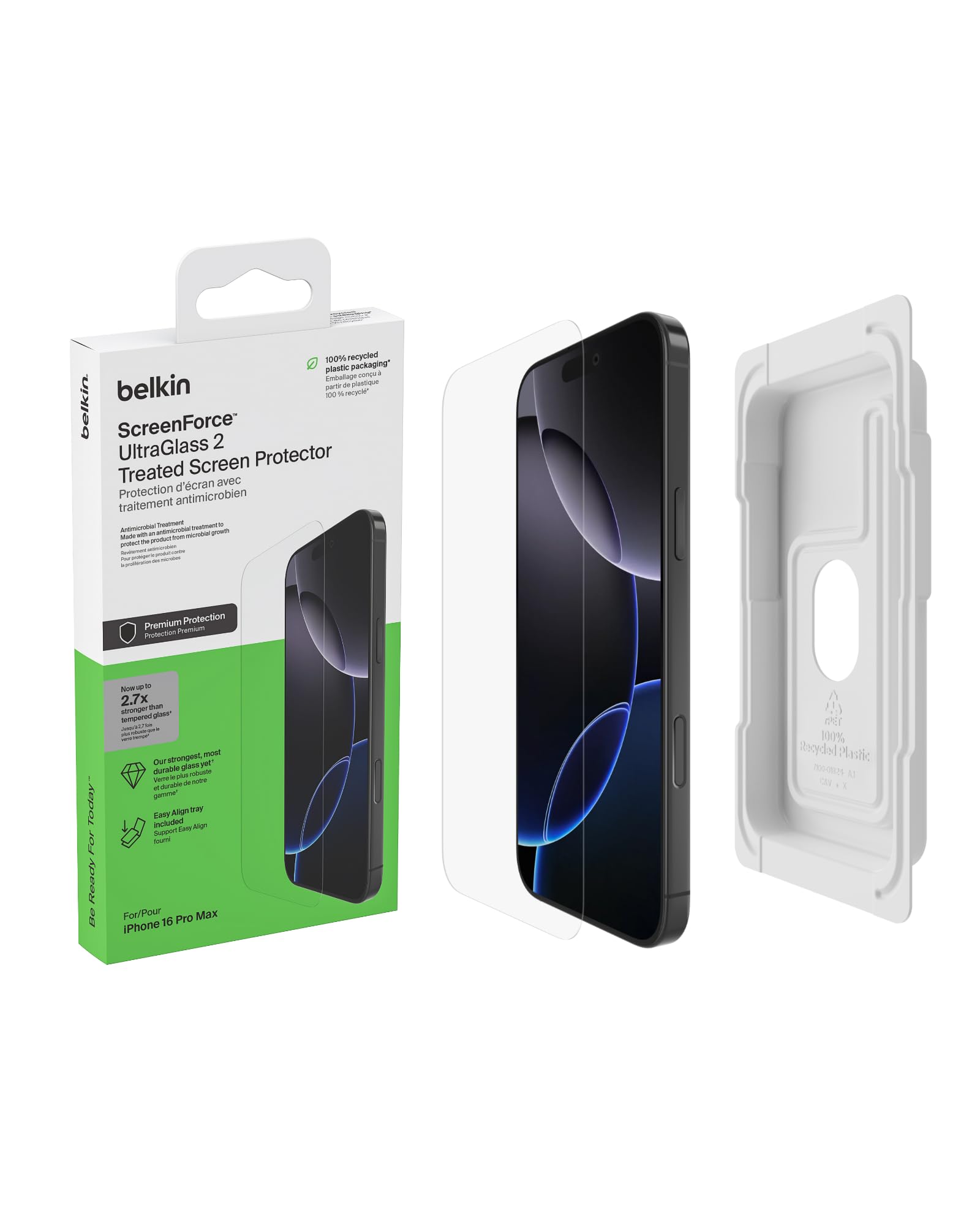 Photo 1 of Belkin ScreenForce UltraGlass 2 Treated Screen Protector for iPhone 16 Pro Max - Scratch-Resistant, 9H Hardness Tested Glass w/Slim Design & Easy Align Tray for Bubble-Free Application