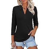 ZHENWEI Women's 3/4 Length Sleeve V-Neck Collared Tops Summer Business Casual Work Polo Shirts 2025