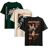 GORGLITTER Men's 3 Pack Vintage Graphic Tee Shirt Short Sleeve Crew Neck Casual Streetwear T-Shirts